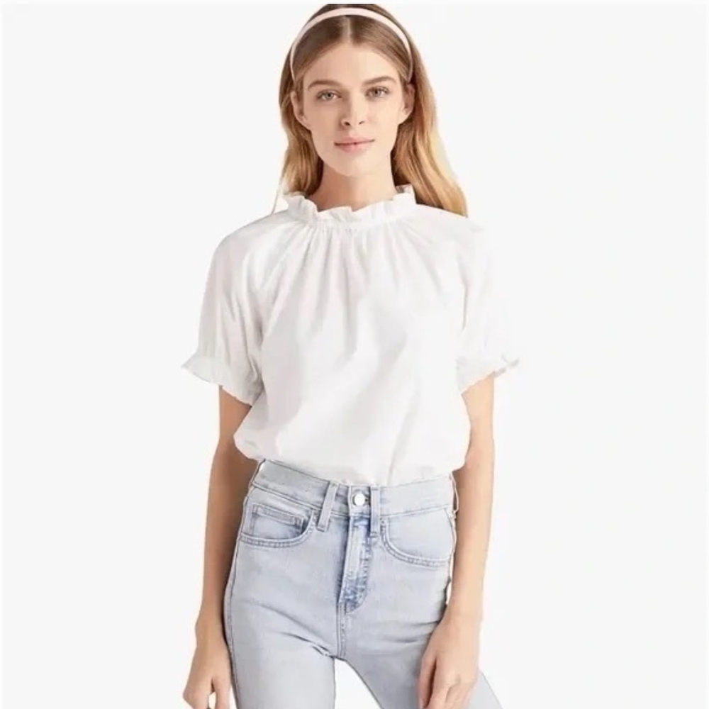 Crown&ivy Linen Women's White Ruffle Top